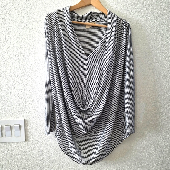 Alice + Olivia AIR Striped Linen Blend V-neck Draped Long Sleeve Top L - Picture 4 of 11